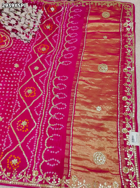 KcPc New Designer Bandhani Style Gaji Silk Saree with Gota Patti Work  PRF