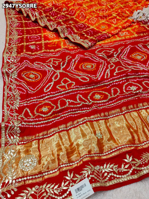 By Bandhani Saree With Gota Patti Work
