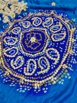 KcPc Pure Gaji Silk Handmade Bandhej Piliya Style Gotapatti Work Saree AMT Firozi Blue