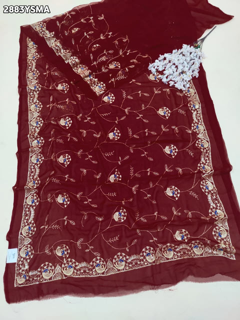 KcPc New Festive Ready Chiffon Saree with Exquisite Aari Tari Handwork  JAY