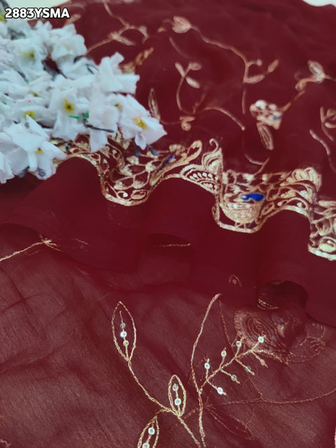 KcPc New Festive Ready Chiffon Saree with Exquisite Aari Tari Handwork  JAY