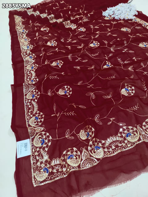 KcPc New Festive Ready Chiffon Saree with Exquisite Aari Tari Handwork  JAY