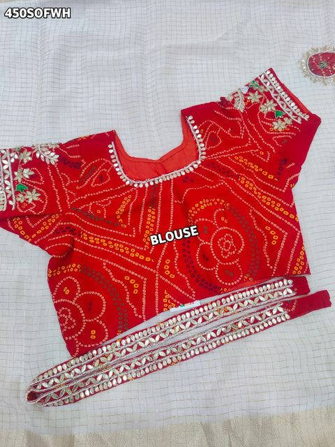 By Pure Organza Gota Patti Bandhej Work Saree