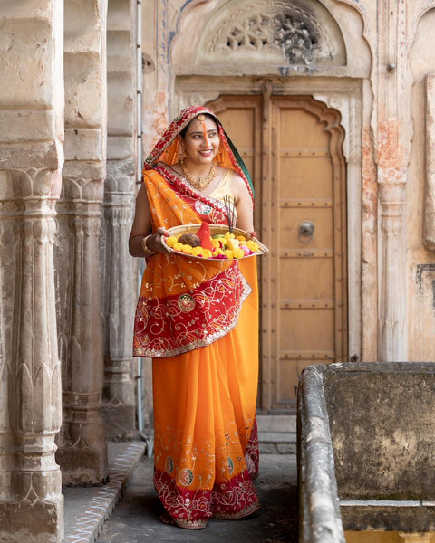 By  Bandhani Saree With Gotapatti Work