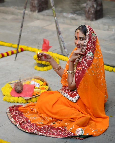 By  Bandhani Saree With Gotapatti Work