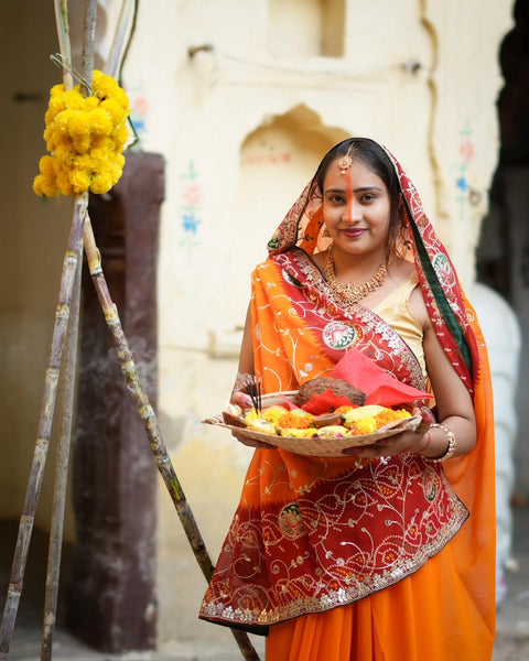 By  Bandhani Saree With Gotapatti Work