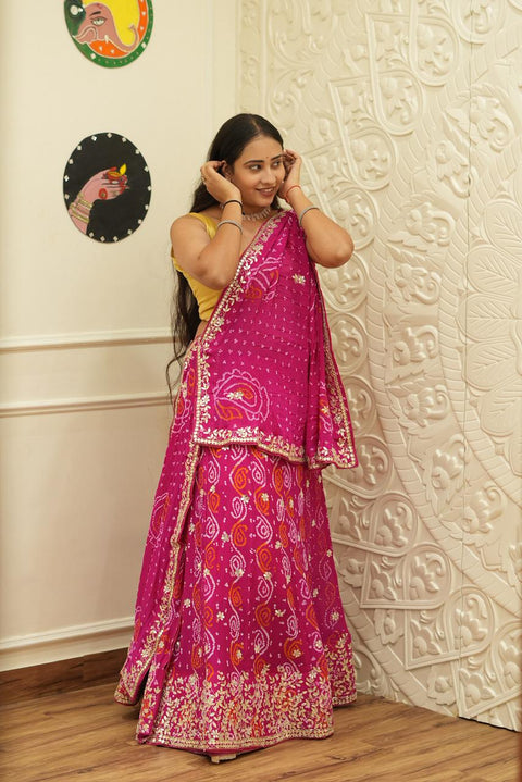 By Bandhani Lehenga With Gotapatti Work 
