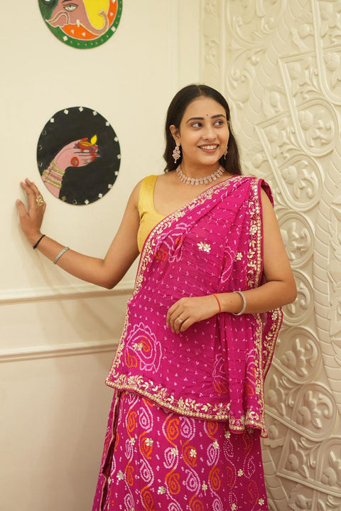 By Bandhani Lehenga With Gotapatti Work 