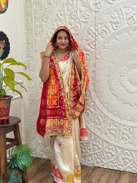 KcPc New Graceful Bandhani Style Gaji Silk Pila Chunri for Traditional Occasions MNL