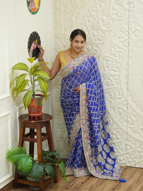 KcPc New Pure Khaddi Georgette Saree with Handcrafted Gota Patti Work    BTU