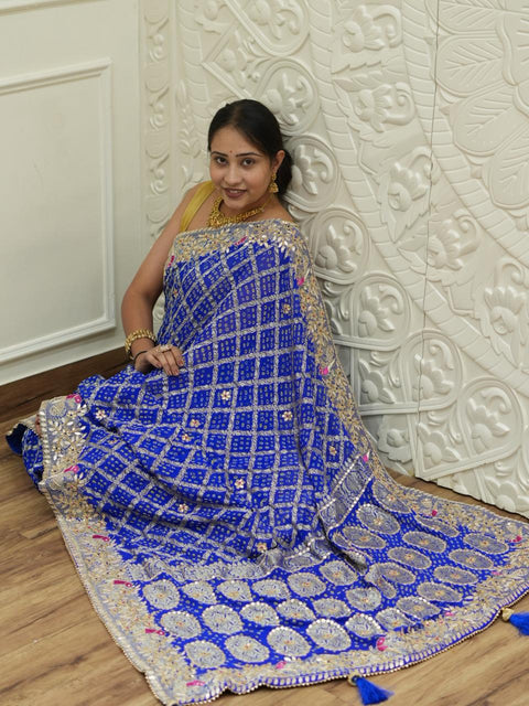 KcPc New Pure Khaddi Georgette Saree with Handcrafted Gota Patti Work    BTU