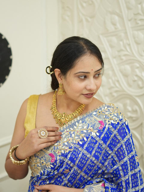 KcPc New Pure Khaddi Georgette Saree with Handcrafted Gota Patti Work    BTU