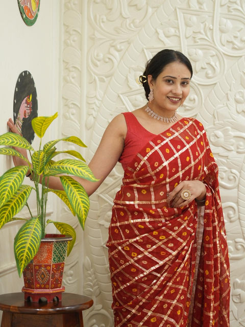 Pure Georgette saree in red colour