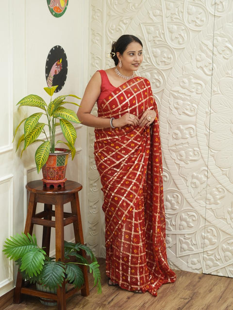 Pure Georgette saree in red colour