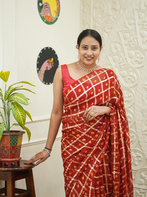 Pure Georgette saree in red colour