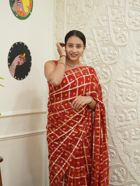 Pure Georgette saree in red colour