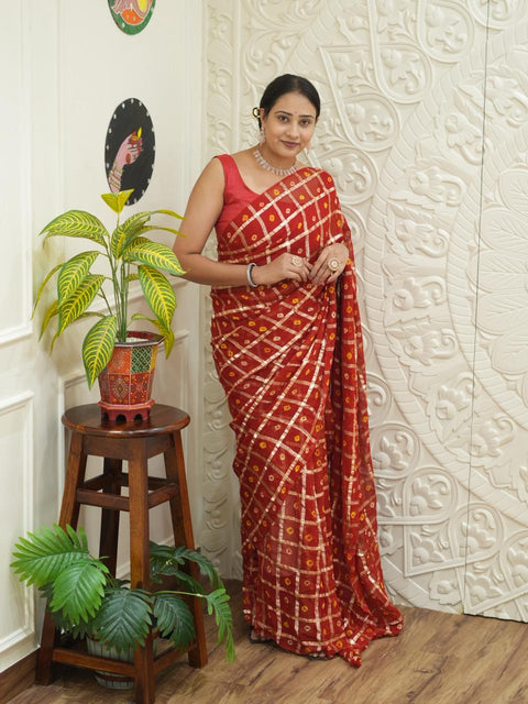 Pure Georgette saree in red colour