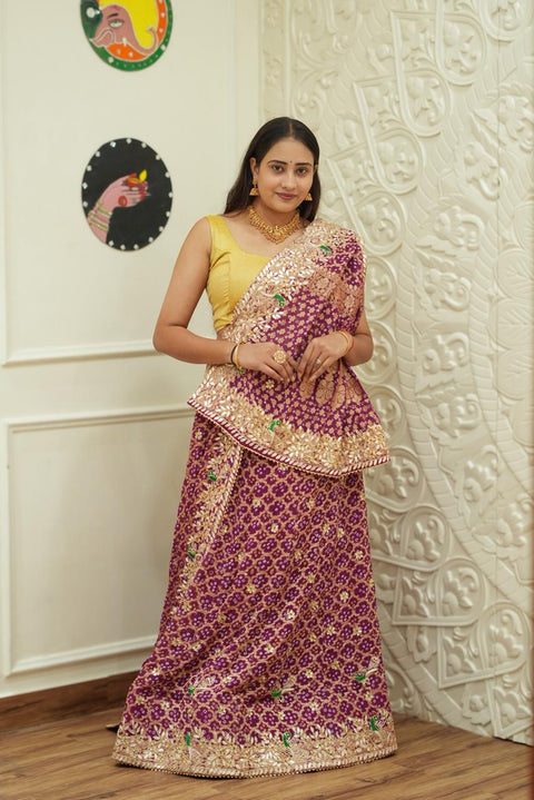 KcPc New Designer Pure Khaddi Georgette Neemjari Bandhej Ghatchola Gotapatti Lehenga  BT