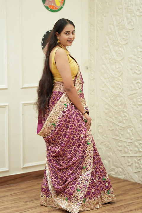 KcPc New Designer Pure Khaddi Georgette Neemjari Bandhej Ghatchola Gotapatti Lehenga  BT