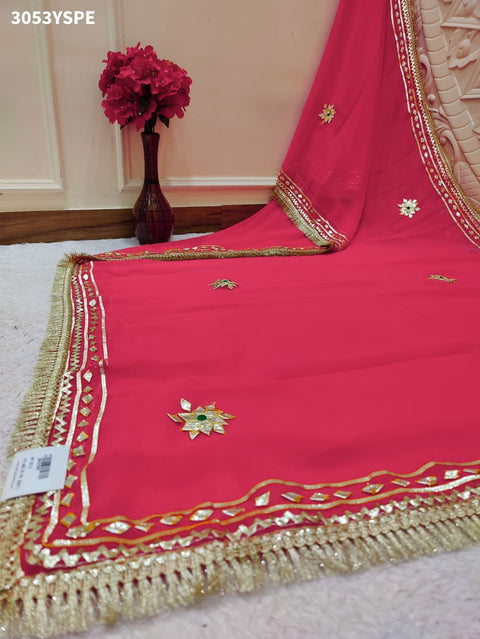 KcPc New Elegant Pure Georgette Kacha Gotapatti Work Saree for Festive Occasions  MHS