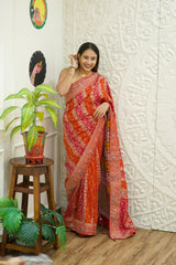 Georgette Banarasi Zari Weaving Saree in red colour