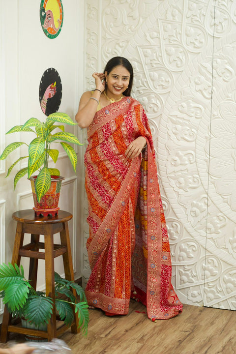 Georgette Banarasi Zari Weaving Saree in red colour