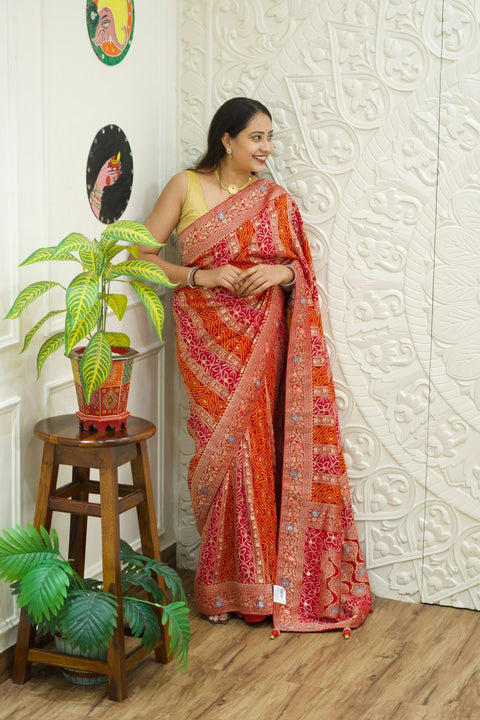 Georgette Banarasi Zari Weaving Saree in red colour