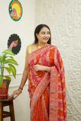 Georgette Banarasi Zari Weaving Saree in red colour
