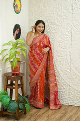 Georgette Banarasi Zari Weaving Saree in red colour