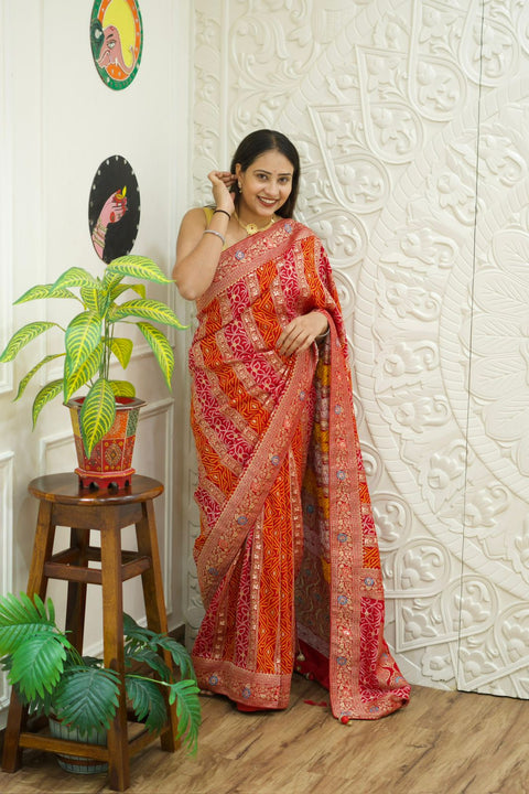 Georgette Banarasi Zari Weaving Saree in red colour