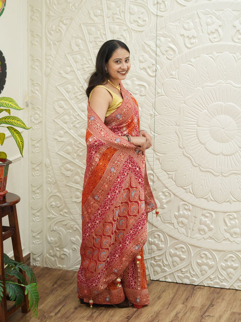 Georgette Banarasi Zari Weaving Saree in red colour