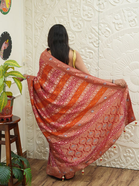 Georgette Banarasi Zari Weaving Saree in red colour