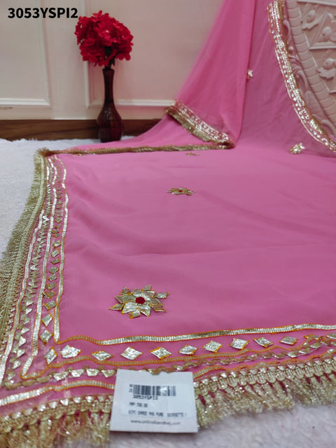 Pink saree with gold embroidery and gotapati work
