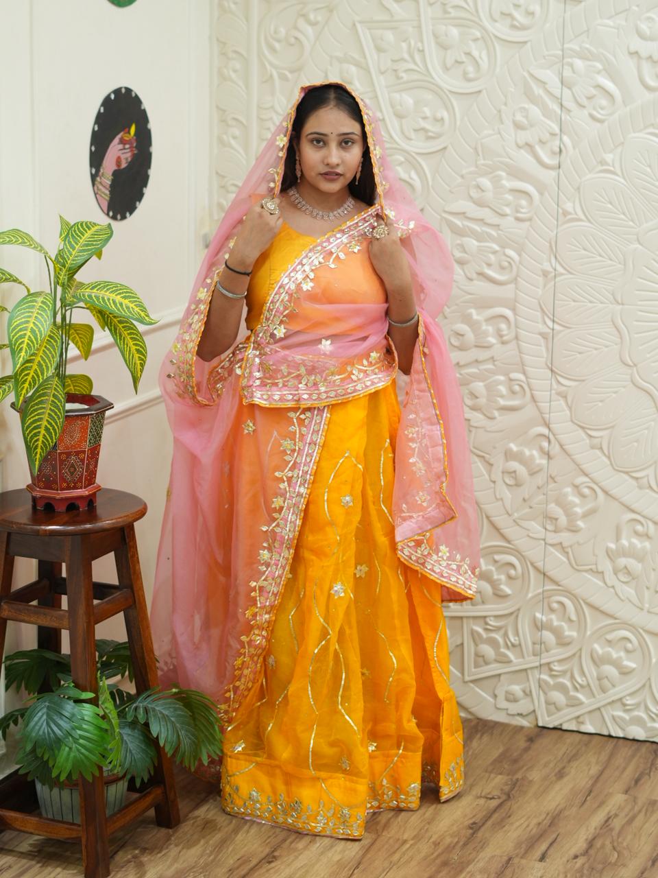 KcPc Pure Organza Bright Colour Beautiful Gotapatti Work LehengaBTU