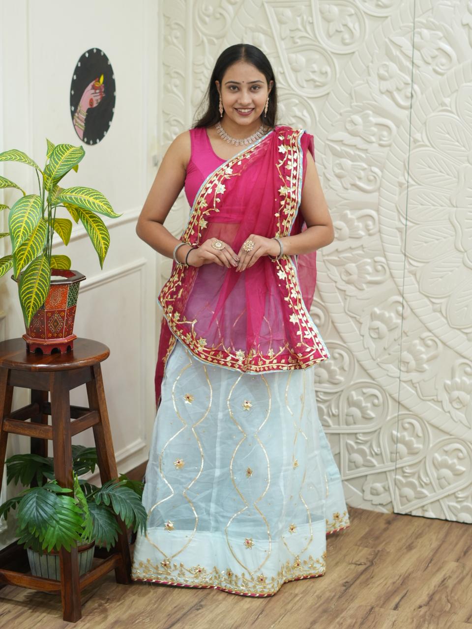 KcPc Pure Organza Bright Colour Beautiful Gotapatti Work LehengaBTU