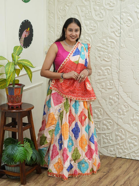 KcPc New Crepe Silk Bandhani Lehenga with Elegant Gotapatti Work Festive Wear  SFS