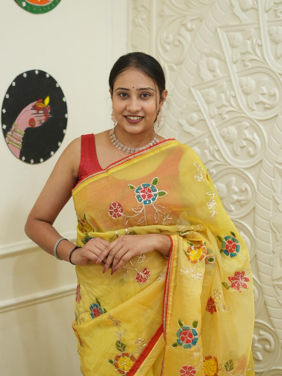 By New Launch Tissue Silk Bollywood Style With Silver Gotapatti Work Saree