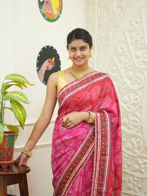 KcPc New Festive Upada Silk Saree Featuring Bandhani Pattern and Mirror Detailing  SVD