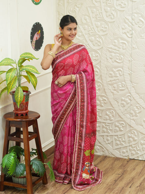 KcPc New Festive Upada Silk Saree Featuring Bandhani Pattern and Mirror Detailing  SVD