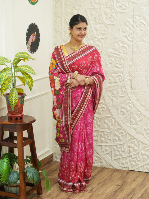 KcPc New Festive Upada Silk Saree Featuring Bandhani Pattern and Mirror Detailing  SVD