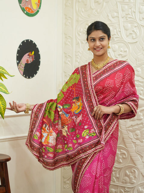 KcPc New Festive Upada Silk Saree Featuring Bandhani Pattern and Mirror Detailing  SVD