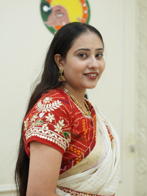 KcPc Pure Organza Gota Patti Bandhej Work Saree  satis