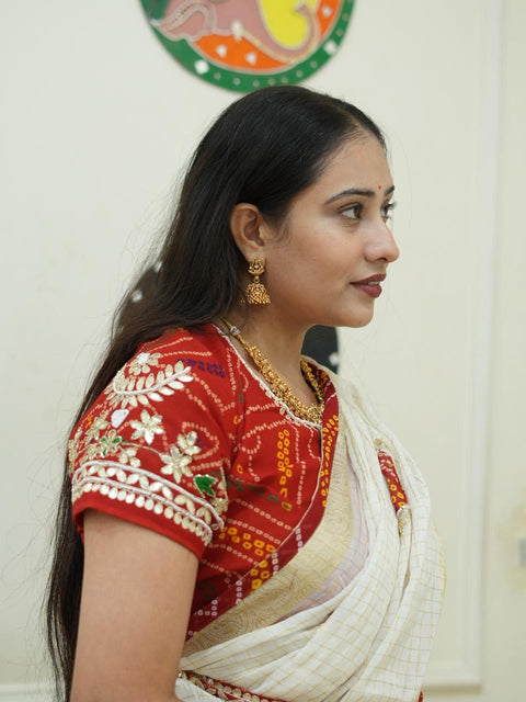 KcPc Pure Organza Gota Patti Bandhej Work Saree  satis