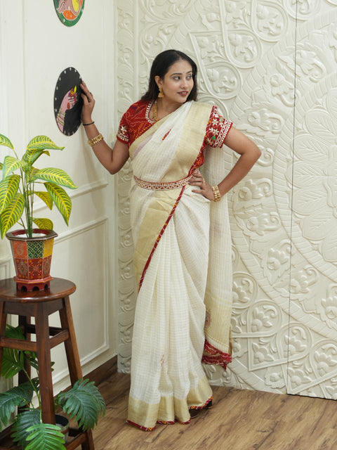 KcPc Pure Organza Gota Patti Bandhej Work Saree  satis