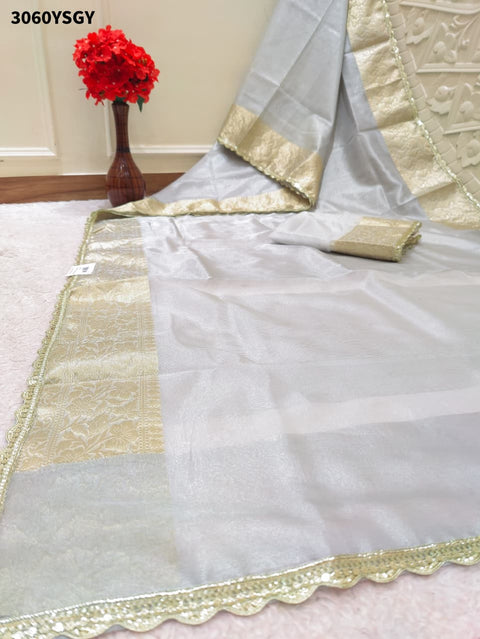 By New Shraddha Kapoor Inspired Partywear Tissue Silk Saree With Bollywood Style