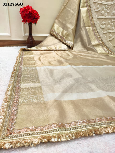 By New Elegant Tari Border Tissue Silk Saree Janhvi Kapoor Inspired Edition