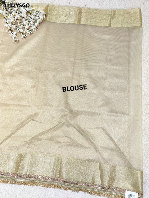 By New Elegant Tari Border Tissue Silk Saree Janhvi Kapoor Inspired Edition