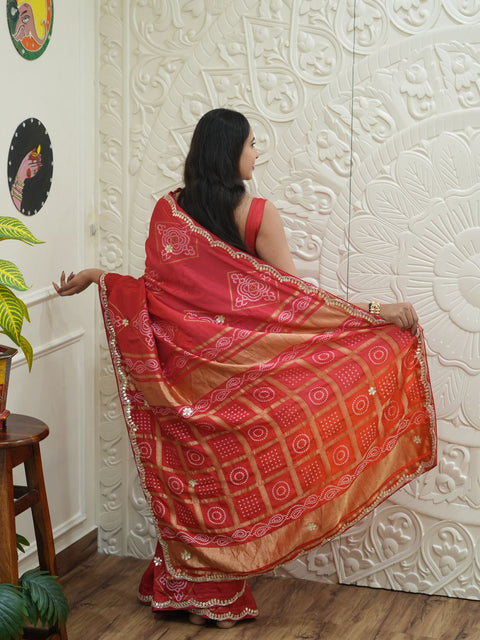 Gaji Silk Bandhani Saree  with gotapati work 