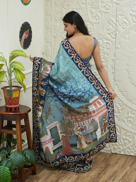 KcPc New Graceful Kalamkari Crepe Silk Saree with Intricate Cutdana Gota Patti Embellishment  SATA