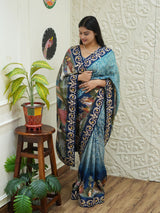 KcPc New Graceful Kalamkari Crepe Silk Saree with Intricate Cutdana Gota Patti EmbellishmentSATA